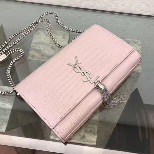 2018AW サンローラン バッグ コピー MEDIUM KATE MONOGRAM クロコ バッグ PINK