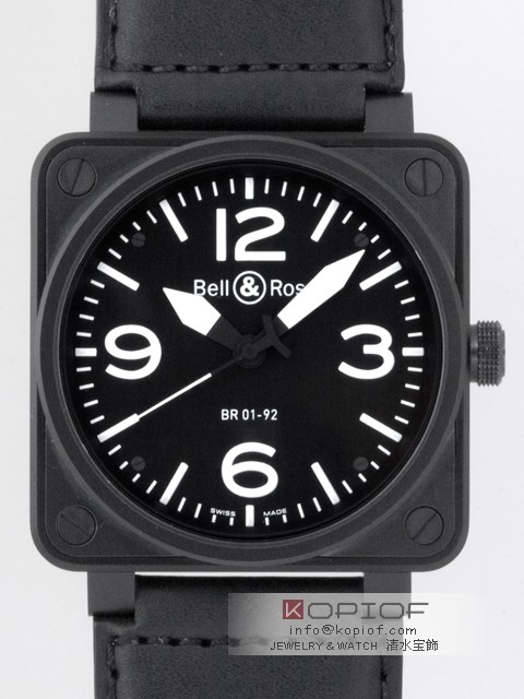 ベル＆ロス スーパーコピーBell＆Ross BR01-92 CARBON カーフベルト ブラック/ホワイトアラビア