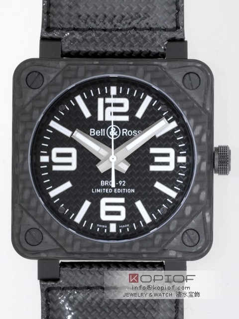 ベル＆ロス スーパーコピーBell＆Ross BR01-92 CARBON FIBER カーボンベルト ブラックカーボン/ホワイトアラビア