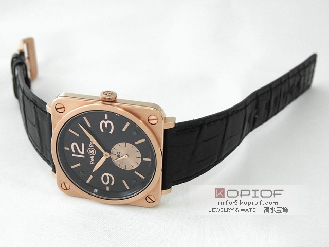 ベル＆ロス スーパーコピーBell＆Ross BR-S PINK GOLD クロコベルト ブラック/ピンクゴールドアラビア