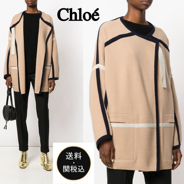 クロエChole ニットコート ネイビー クロエ 服 レディース スーパーコピー