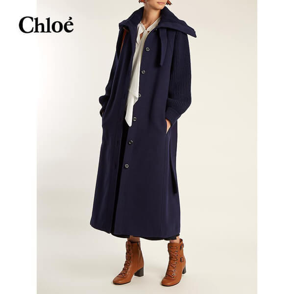 クロエ 2018AW chloe コート Navy-blue クロエ 服 レディース スーパーコピー