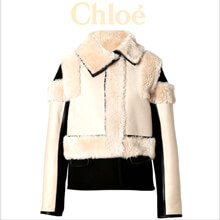 Chloe(クロエ)Lambskin Leather Zip Jacket in Natural...