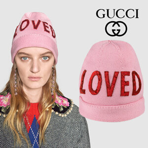 18AW グッチスーパーコピー スパンコール "Loved" ウールハット ビーニー