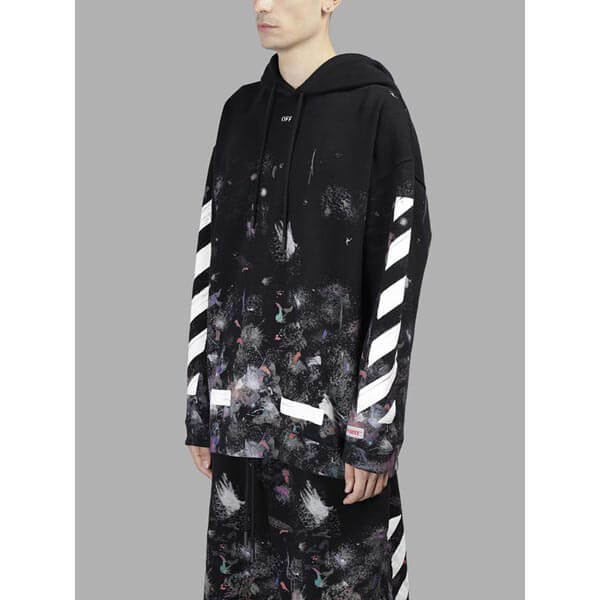 オフ ホワイト パーカー 偽物 OFF WHITE 17FW DIAG GALAXY BRUSHED OVER 東京HOODIE PARKA 芸能人OMBB009F176190309901