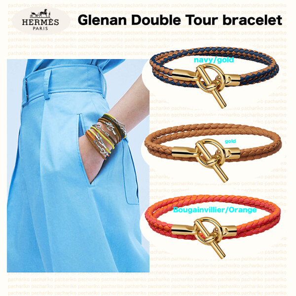 エルメス ブレスレット コピー カーフスキン Glenan Double Tour bracelet/ゴールド金具