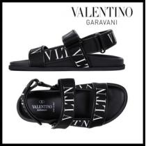 ★★BLACK VLTN STRAP SANDAL★ヴァレンティノ  ガラヴァーニ カーフスキンサンダル コピー カーフスキン x VLTNジャカードリボン サンダル