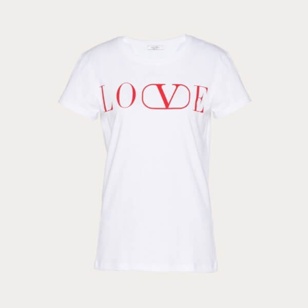 ★★LOVE ヴァレンティノ Tシャツ コピー シンプル半袖☆White×Red SB0MG03S52Y0BO