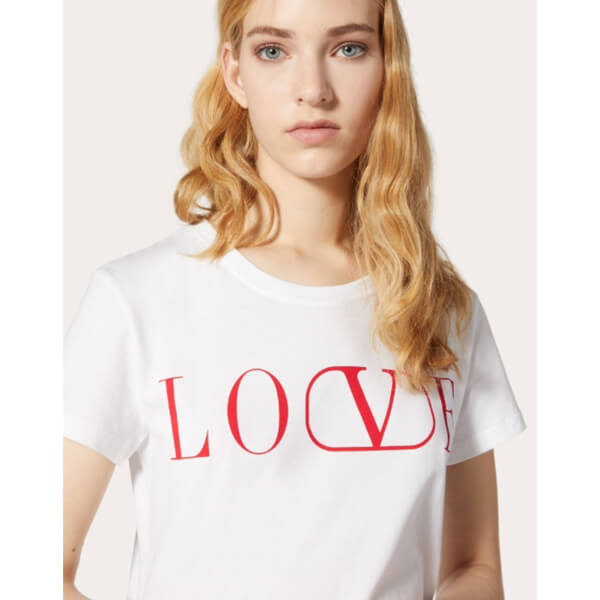 ★★LOVE ヴァレンティノ Tシャツ コピー シンプル半袖☆White×Red SB0MG03S52Y0BO