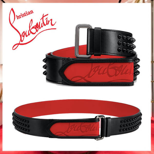 20W◆クリスチャン ルブタン ベルト 偽物◆メンズベルト◆【ディオール louboutin Loubi Belt】◆ブラック 3195160CM53