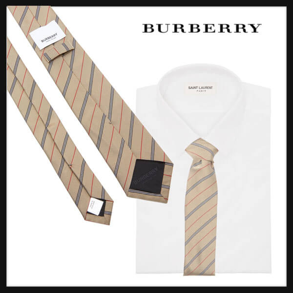 【BURBERRY】新作ノバストライプ シルクネクタイ ベージュ