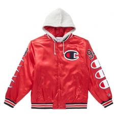 シュプリーム champion 偽物 シュプリーム ボックス ロゴ パーカー Hooded Satin Varsity Jacket Red