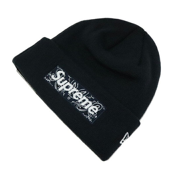 シュプリーム ニット 帽 偽物 シュプリームNEW ERA BOX LOGO BEANIE ブラッ