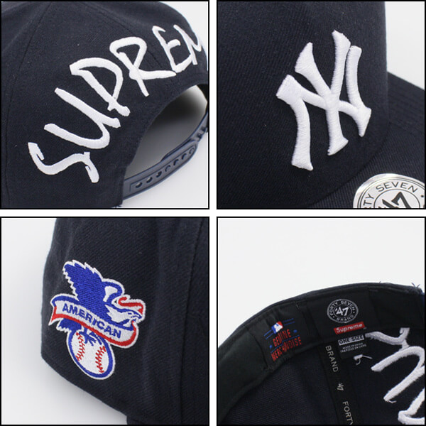 シュプリーム ビーニー 偽物  シュプリーム x NY Yankees x '47 Brand 5-Panel Snapback Cap 紺