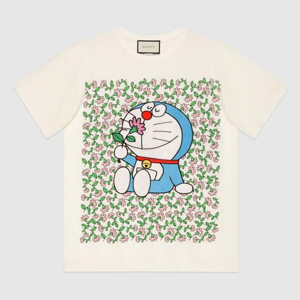  グッチ ドラえもん コラボ コットン Tシャツ お花畑柄♪ コピー615044XJDIF 9095