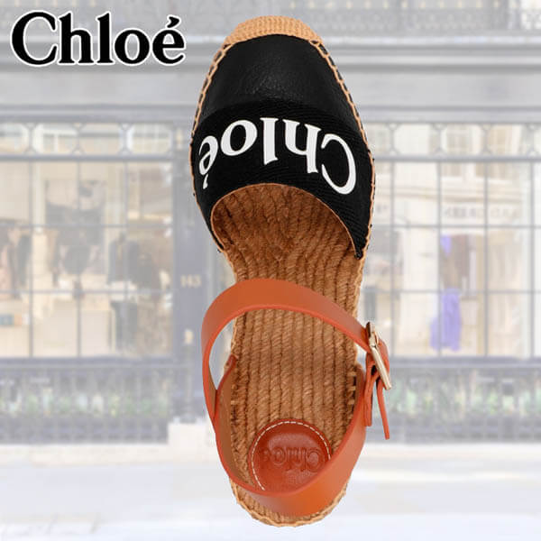 送料 関税込 Chloe ロゴ ウェッジエスパドリーユ ブラック