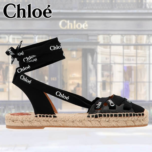 送料 関税込 Chloe ロゴ エスパドリーユ ブラック