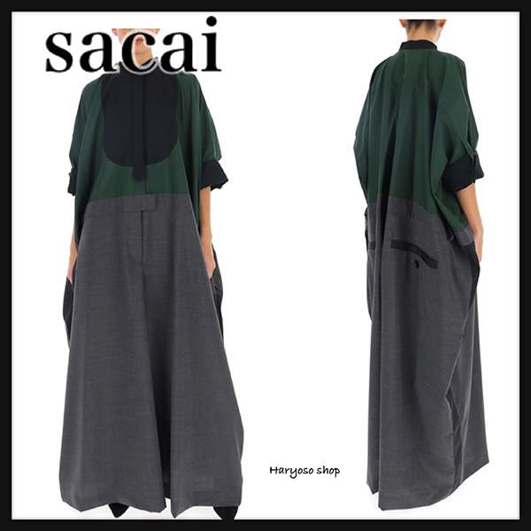 VIP価格★sacai★グレーxグリーン オーバーサイズパンツドレス 20-04820