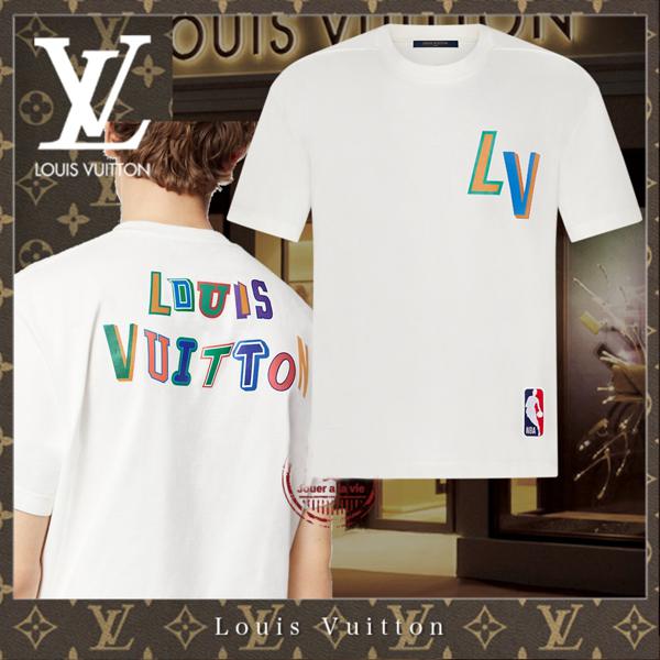 21FW★ルイヴィトン NBA フロントアンドバックレタープリントTシャツ偽物1A8X8R