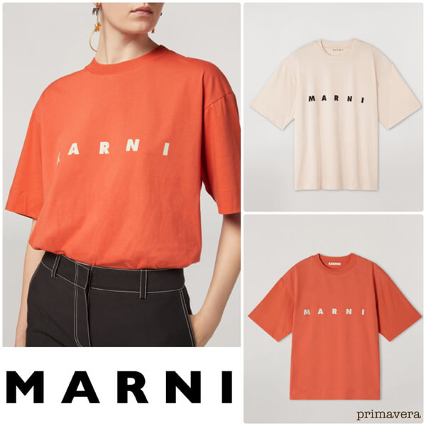 マルニ ジャージー Tシャツコピーロゴ入り ショートスリーブ ピンク