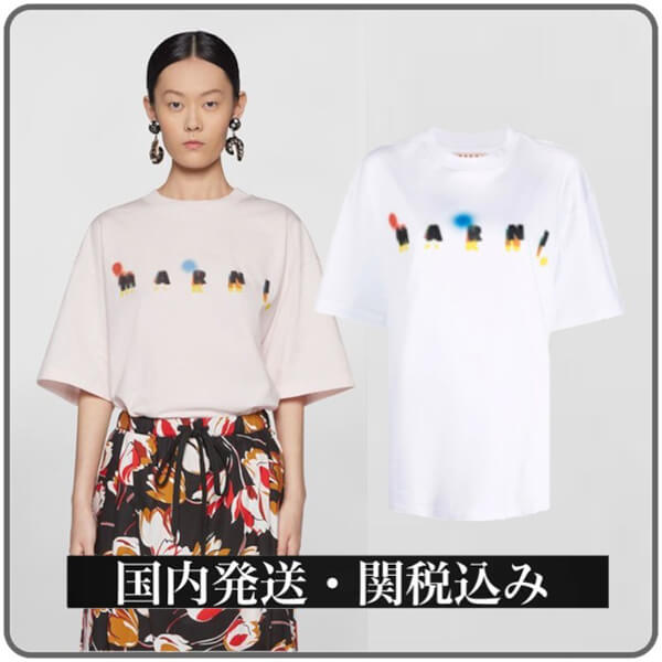 マルニ コットンジャージー Tシャツ マルニスーパーコピー ロゴプリント