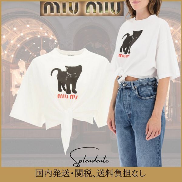 人気 ミュウミュウ♪ジャージーキャットロゴTシャツ偽物♪MJN315/1ZF8F0009 