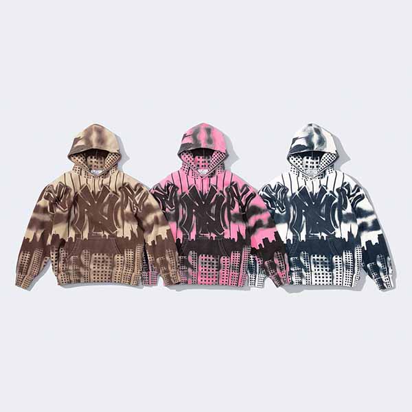 FW21 シュプリーム x ニューヨーク ヤンキース エアブラシ コピーフーデッド スウェットシャツ