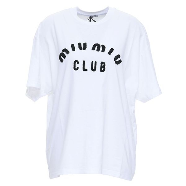 【関送込】ミュウミュウ CLUB LOGO Tシャツ 偽物 オーバーサイズ 刺繍ロゴ MJN3561QHTF0009