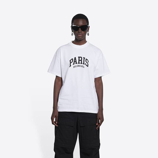 ◆バレンシアガ◆CITIES PARIS ロゴ ウィメンズ コットンTシャツ 偽物 612965TLVL71070