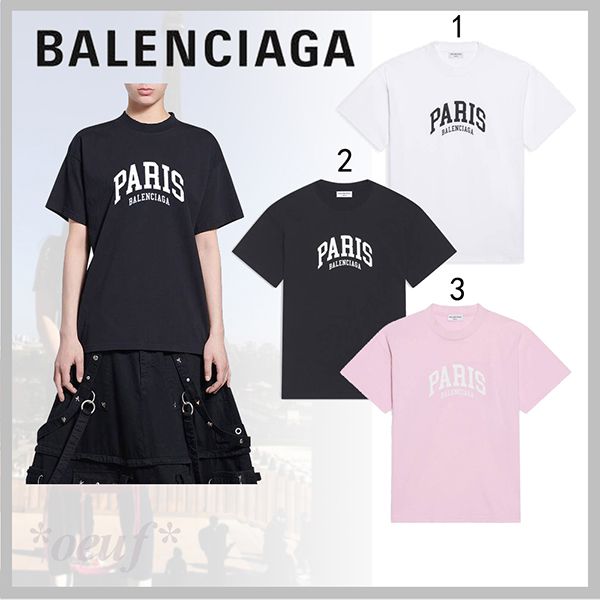 ◆バレンシアガ◆CITIES PARIS ロゴ ウィメンズ コットンTシャツ 偽物 612965TLVL71070