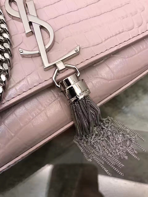 2018AW サンローラン バッグ コピー MEDIUM KATE MONOGRAM クロコ バッグ PINK