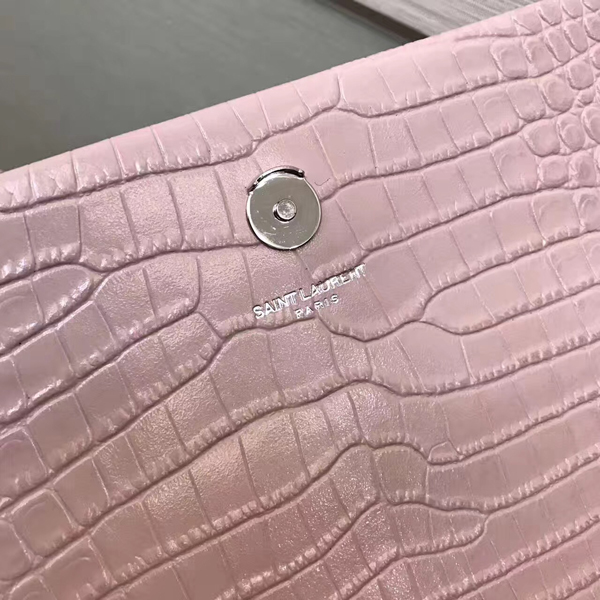 2018AW サンローラン バッグ コピー MEDIUM KATE MONOGRAM クロコ バッグ PINK