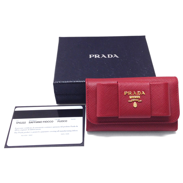 PRADA プラダキーケース コピー1PG222 SAFFIANO FIOCCO FUOCO リボンモチーフ 6連キーケース 1PG222 ZTM F068Z