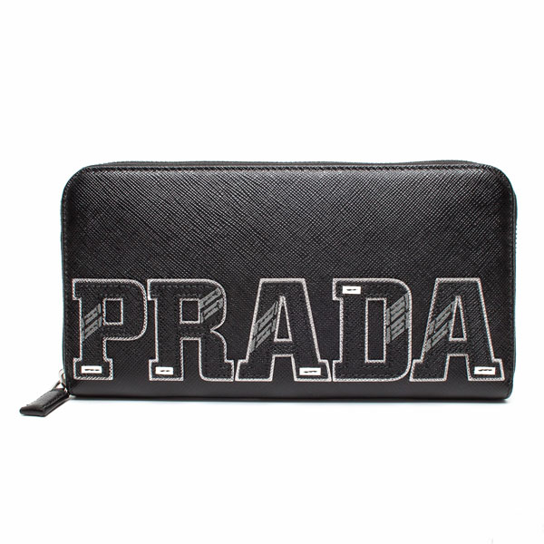 プラダ 財布コピーPRADA 2ML317 2EC4 F0002 白のラインロゴのラウンドジップタイプ 牛革財布 サフィアーノカーフ