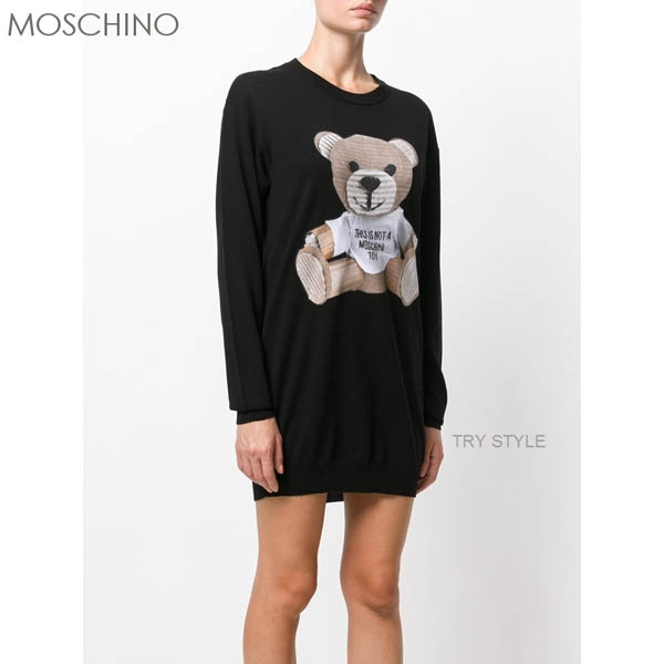 モスキーノ コピーMOSCHINO2018 ウール テディベア柄 ニットワンピース Moschino ワンピース