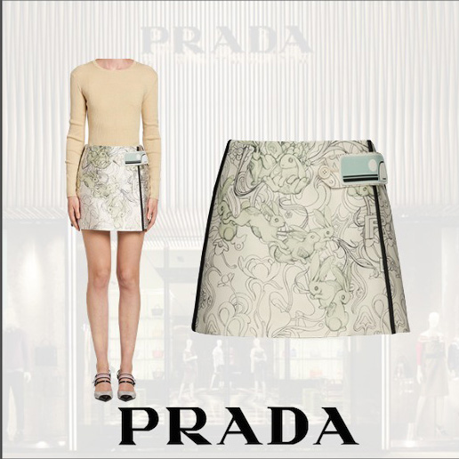 PRADA プリントサテンスカート プラダ ラビット ミニスカート スーパーコピー