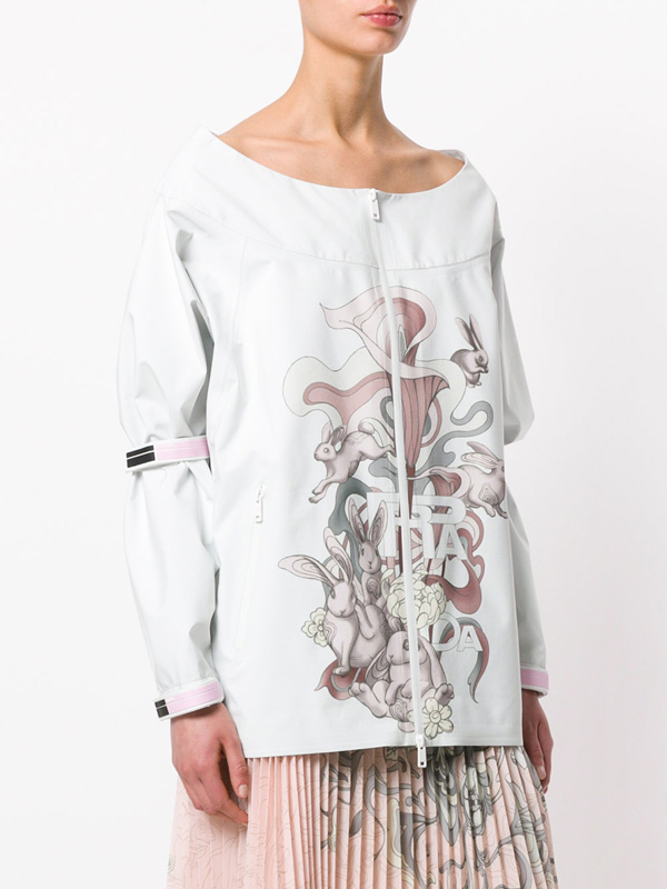 プラダ ラビット 291363 1QBT F0384 LOOK24 RABBIT & LILY PRINTED OFF SHOULDER JACKET スーパーコピー