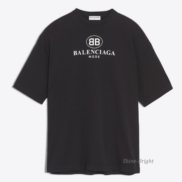 バレンシアガ ロゴTシャツ コピー 18SS バレンシアガ オーバーサイズ 黒 'BB Mode'のプリント＆ロゴ リブジャージーネックライン